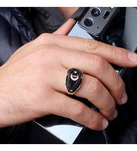 925 Ayar Mikro Taşlı Ayyıldız Model Yüzük (Gümüş)