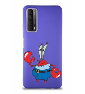 Huawei Y7A Soft Premier Kapak Bay Yengeç Tasarımlı Silikon Kılıf - Mor (Şeffaf)