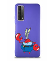 Huawei Y7A Soft Premier Kapak Bay Yengeç Tasarımlı Silikon Kılıf - Mor (Şeffaf)