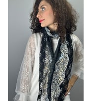 SİYAH BEYAZ DESENLİ KADIN FULAR ŞAL 160X25 CM