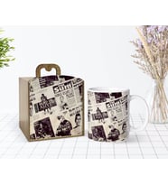 BK Gift Kişiye Özel Ahşap Kutuda Retro Newspaper Tasarımlı Beyaz Kupa Bardak-1
