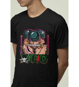 Anime One Piece Zoro Ön - Arka Baskılı Tişört (Siyah)