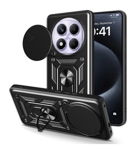 Redmi Note 14 Pro 4G Kılıf Magnetik Standlı Kamera Korumalı Sürgülü Vega Kapak (Siyah)