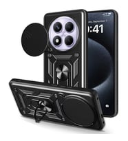 Redmi Note 14 Pro 4G Kılıf Magnetik Standlı Kamera Korumalı Sürgülü Vega Kapak (Siyah)