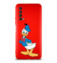 Huawei P Smart 2021 Soft Premier Kapak Donald Duck-D Tasarımlı Silikon Kılıf - Kırmızı (Şeffaf)