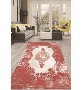 Dijital Kaymaz Taban Yıkanabilir Modern Renkli Salon Halısı Mutfak Halısı Yolluk ND-HT-1520 (Kırmızı)