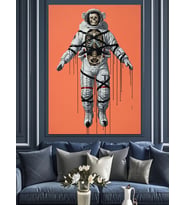 İskelet Astronot Uzayda  Dekoratif Kanvas - Mdf Ahşap Tablo