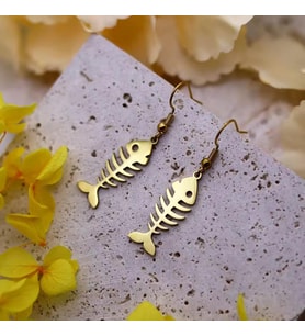 Kişiye Özel 925 Ayar Gümüş Balık Kılçığı Figürlü Küpe (Gold)