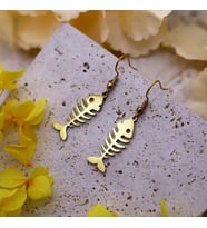 Kişiye Özel 925 Ayar Gümüş Balık Kılçığı Figürlü Küpe (Gold)