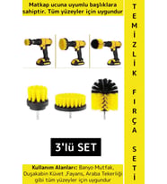 Premium Banyo Küvet Fayans Mutfak Oto Koltuk Tekerlek Matkap Ucuna Takılan 3'lü Temizlik Fırça Seti