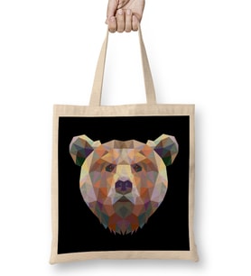 Geometric Animal Bear Bez Çanta Uzun Saplı