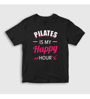 Presmono Unisex Çocuk Siyah My Happy Hour Hediye Pilates T-Shirt 512672tt
