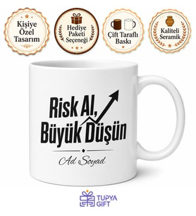 Risk Al Yazılı Baskılı Kupa Bardak Motivasyon Hediye Porselen Mug