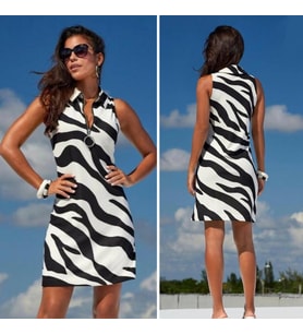 Zebra Desen İki İplik Kumaş Fermuarlı Elbise (Desenli)