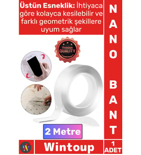 #Bant Şeffaf Güçlü Yapışkanlı Yıkanabilir Jel Akrilik Ev Ofis Duvar Çift Taraflı Nano Bant 2 Metre