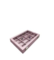 Cam Kapaklı İmera Kumaş Pembe Renk 34 cm / 24 cm Bölmeli Takı Standı