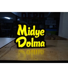 Sarı Midye Dolma Yazılı Tabela 3D Led Neon Etkili Işıklı Tabela 30X45 CM Tek Taraflı