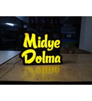 Sarı Midye Dolma Yazılı Tabela 3D Led Neon Etkili Işıklı Tabela 30X45 CM Tek Taraflı