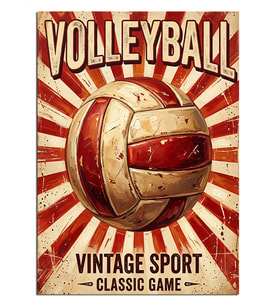 Vintage Volleyball Topu Posteri Dekoratif Kanvas - Mdf Ahşap Tablo