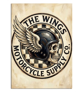 Kanatlı Kask Vintage Motor Logosu Dekoratif Kanvas - Mdf Ahşap Tablo