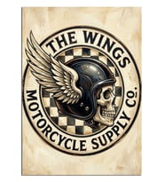 Kanatlı Kask Vintage Motor Logosu Dekoratif Kanvas - Mdf Ahşap Tablo