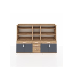 Hyperion Dolap 11 Raflı 5 Çekmeceli 4 Kapaklı 220x44x163 Çam-Antrasit/Çam