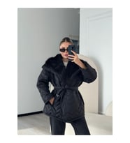 Premium Kadın Siyah Kürk Yaka Mont