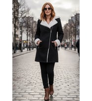 Günlük Kadın Siyah Kaşe Kışlık Kaban