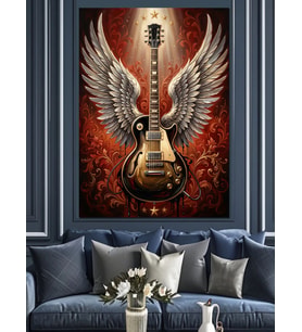 Kanatlı Gitar Rock N Roll Dekoratif Kanvas - Mdf Ahşap Tablo