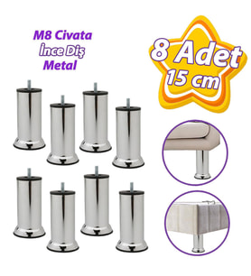 8 Adet Metal Destek Ayağı 15 Cm Krom Mobilya Kanepe Baza Koltuk Ünite Ayakları Metrik 8 Civatalı İnce Diş