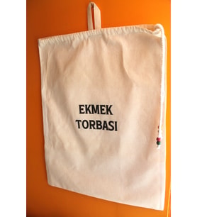 Büyük Boy Dekoratif Boncuklu Büzgülü Askılı Keten Ekmek Torbası 50x40cm