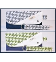 Kazayağı Desenli Beyaz Lacivert Kot Üçgen Kesim Patchwork Cüzdan veya Portföy Çanta (Yeşil)