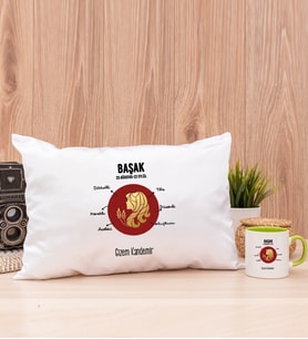 Kişiye Özel Başak Burcuna Hediye Dikdörtgen Yastık ve Yeşil Kupa