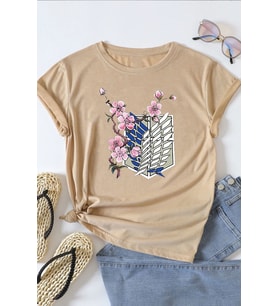 Unisex Flowers Baskılı T-shirt (Bej)