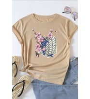 Unisex Flowers Baskılı T-shirt (Bej)