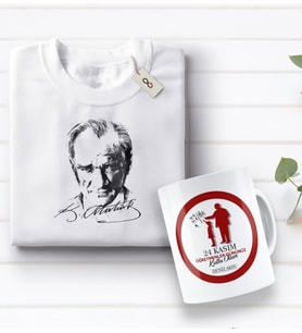 BK Gift Kişiye Özel Öğretmenler Günü Tasarımlı Kupa Bardak ve Atatürk Baskılı Tişört Hediye Seti- 2-11, Öğretmene Hediye, Öğretmenler Günü, 100. Yıl Hediyesi