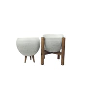 Bitki Tasarımı Beyaz Granit Küp Saksı Saksılık Salon Çiçeklik İkili  Set (3 Ayak-4 Ayak)