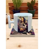 Kediler ve Sanat/Leonardo Da Vinci Mona Lisa Set 9 -T Kulplu Fincan Kupa-Taş Bardak Altlığı 2