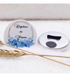 30 Adet Nişan Hediyeliği Buton Açacak Magnet  Sarı Çiçekliı Uv Baskılı-