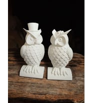 Baykuş 2'li Eş Figür Biblo Dekor 15x8x6 cm - 13,5x7x6 cm (Beyaz)