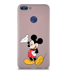 Huawei P Smart Soft Premier Kapak Mickey Mouse-C Tasarımlı Silikon Kılıf - Pudra (Şeffaf)