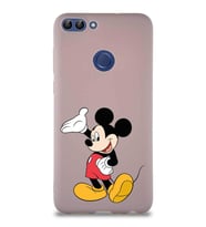 Huawei P Smart Soft Premier Kapak Mickey Mouse-C Tasarımlı Silikon Kılıf - Pudra (Şeffaf)