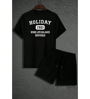 Unisex Holiday Baskılı Şort Takım (Siyah)