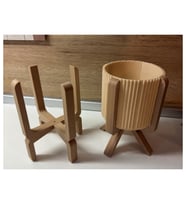 Alvera Ayaklı Çizgili Saksı – 3D Baskı Bej Standlı Dekoratif Saksı - Bej