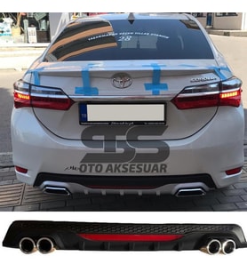 Toyota Corolla 2013-2018 Difüzör Arka Tampon Eki 4 Egzoz Çıkışlı Siyah Reflektörlü