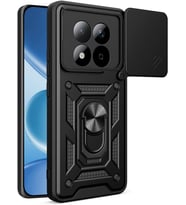 Xiaomi Redmi Note 15 Pro 5G ile Uyumlu Kılıf Silikon Yüzük Standlı Araç Tutucu için Mıknatıslı Tank Darbe ve Sürgülü Kamera Lens Korumalı Kapak Siyah