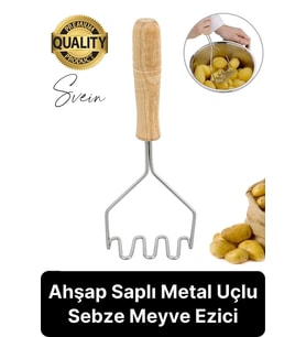 Premium Ahşap Saplı Patates Püre Sebze Yiyecek Yumurta Muz Meyve Ezici Paslanmaz Çelik Z Model