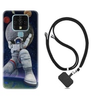 Tecno Camon 16 18P Pova Kılıf Boyun Askılı Silikon Astronot ve Dünya 1759