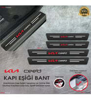 Kia Ceed  Logolu Karbon Kapı Eşiği Koruyucu Suni Deri 4'lü Set