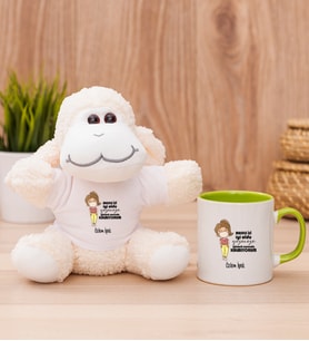 Kişiye Özel Maske İşi İyi Oldu Tasarım Esprili Peluş Koyun ve Yeşil Kupa